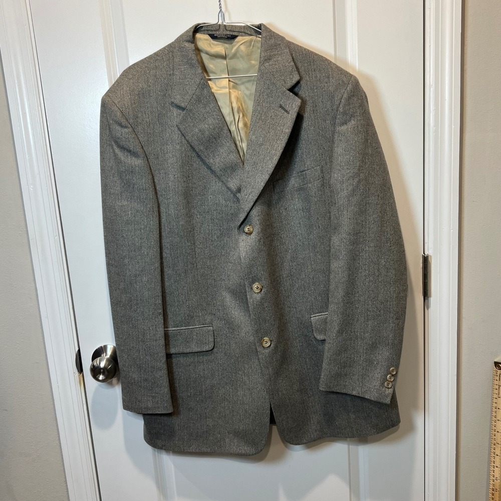 Brooks 346 Mens Sport Coat Silk Wool Herringbone Gray 43L